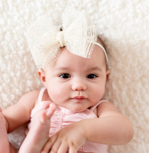 tulle-fab-skinny-princess-ivory Baby Bling Bows clips headbands - Sophia's Style-